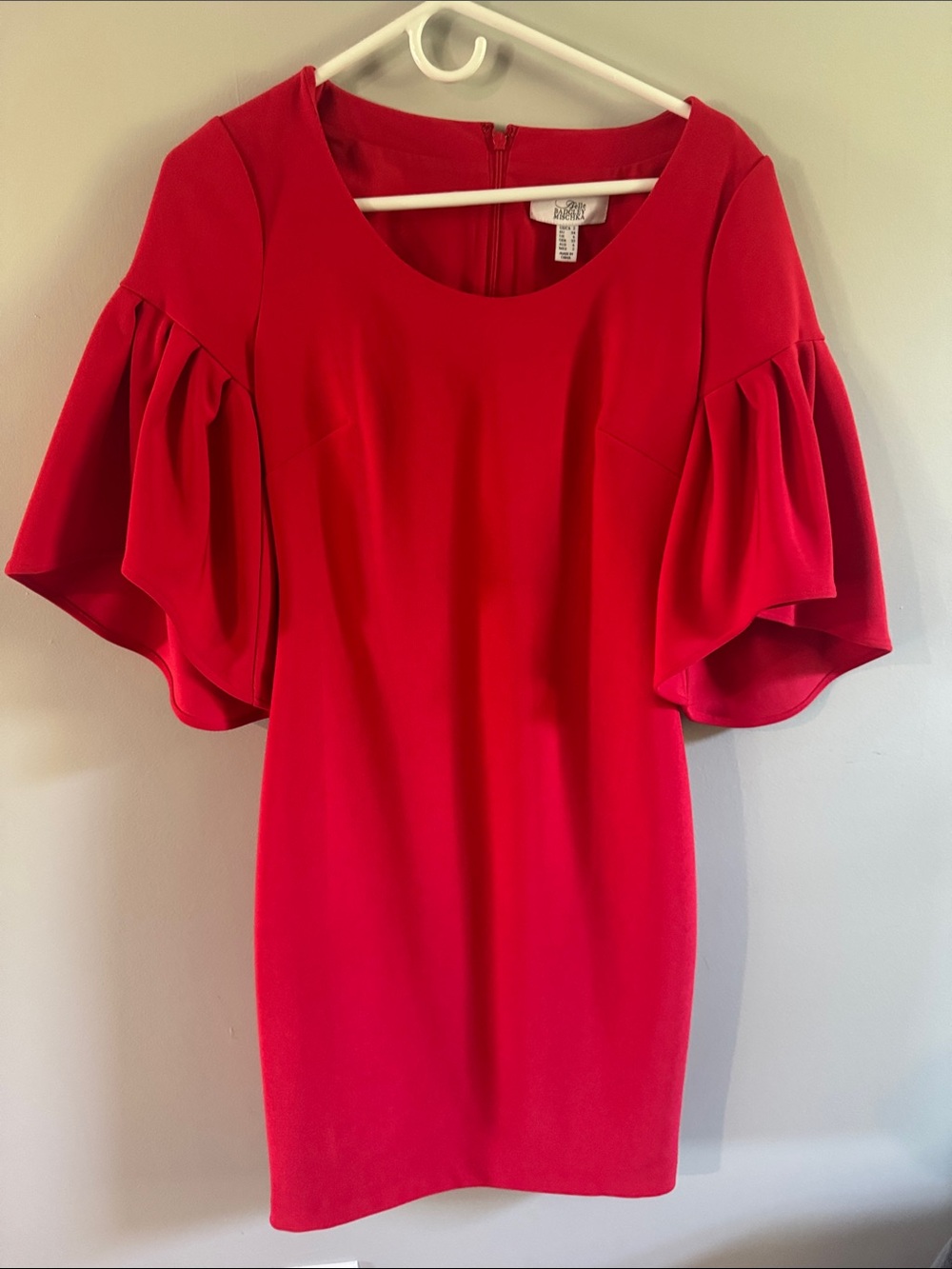 Belle Badgley Mischka Crimson Red Puff Bell Sleeve Shift Mini Dress - Size 2